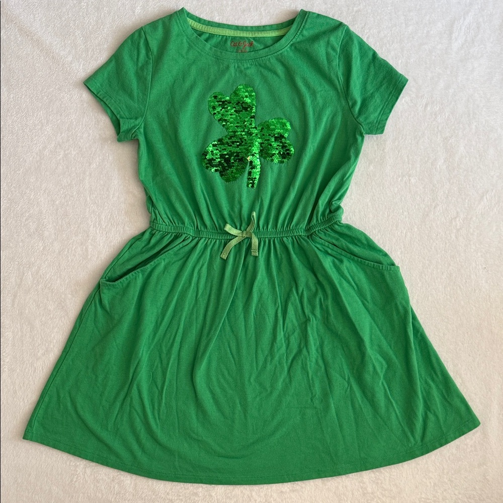 Cat & Jack | Flip Sequin Shamrock Dress St. Patrick's Day Green/Gold (L 10/12)
